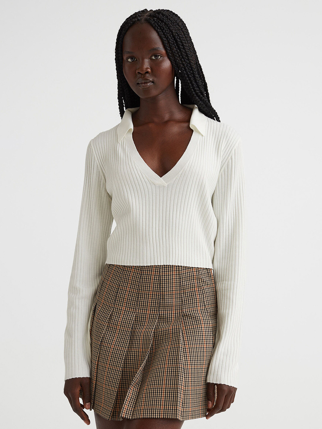 Buy H&M Women White Collared Rib Knit Top Tops for Women 19410550