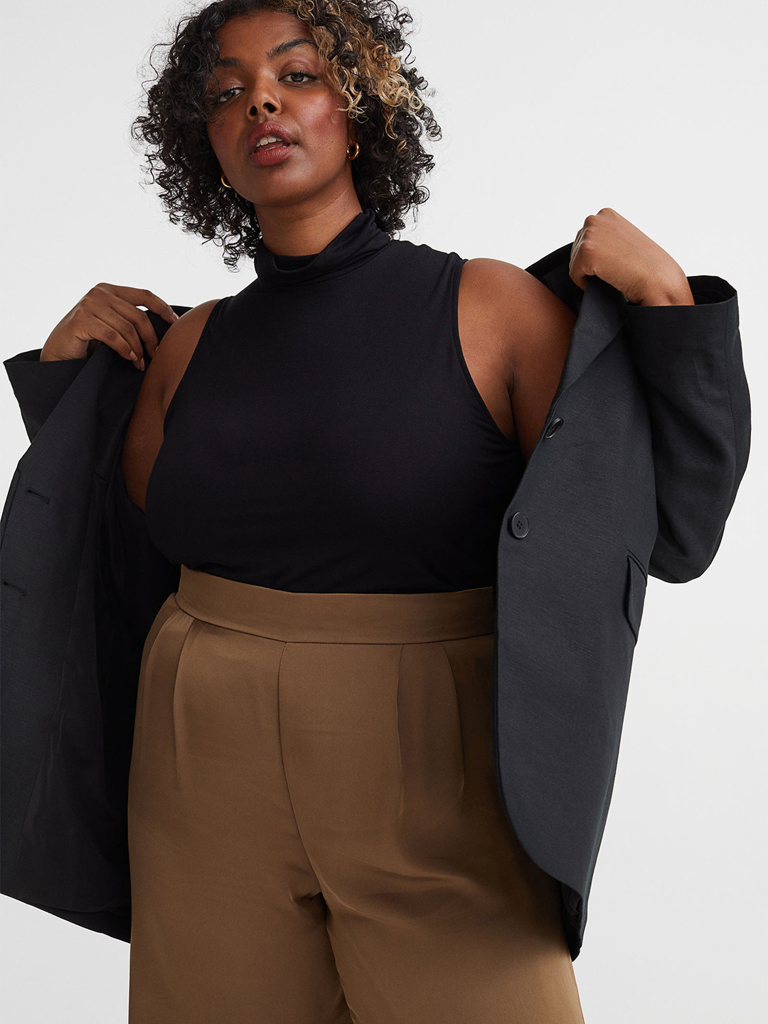 Buy H&M Women Black Solid Sleeveless Polo Neck Top Tops for Women