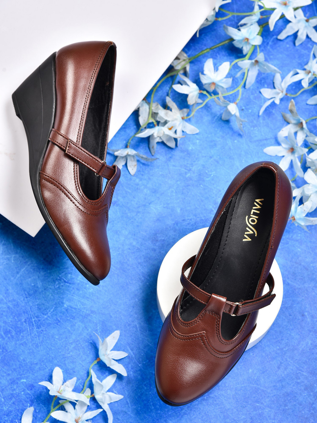 Buy VALIOSAA Brown Textured Work Block With Buckles Heels for Women 19412990 Myntra