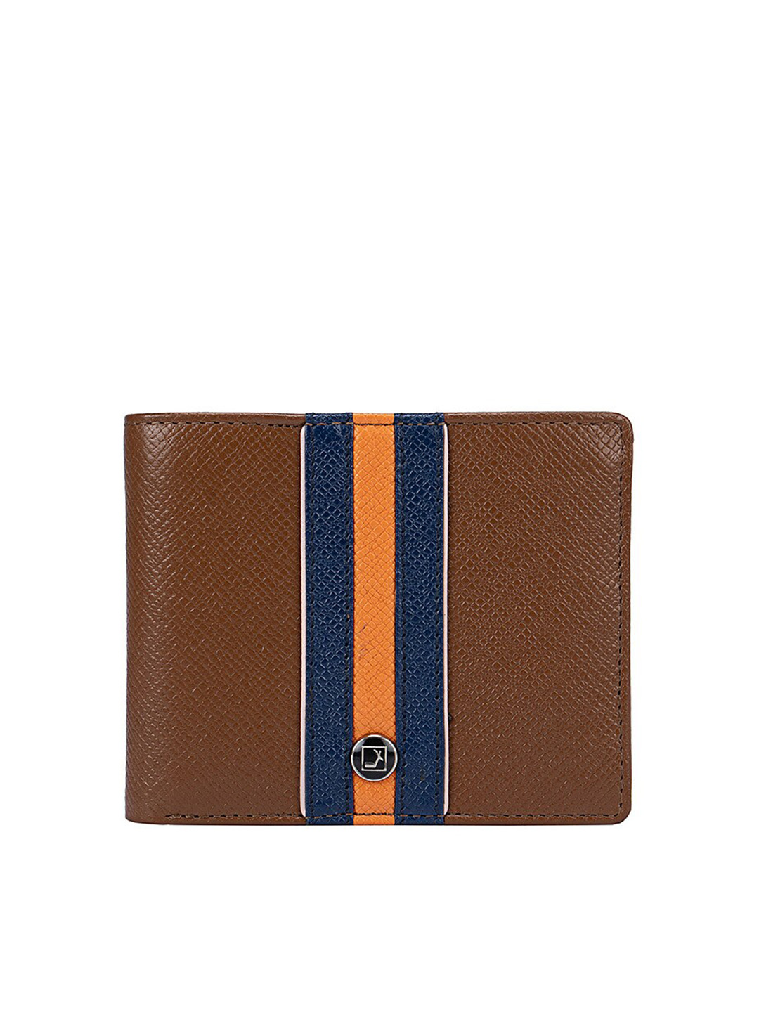 Buy Da Milano Men Brown & Orange Textured Leather Two Fold Wallet