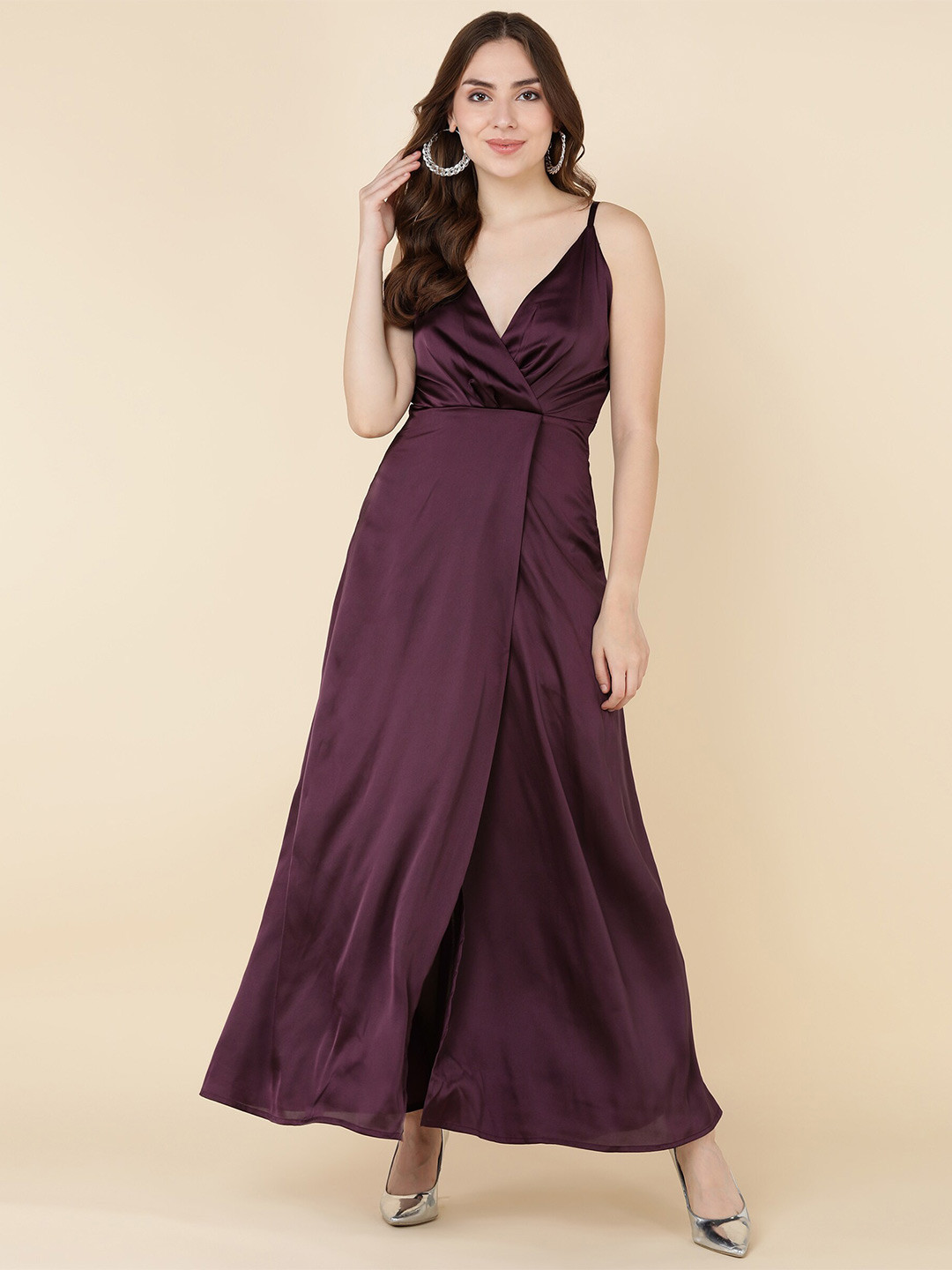 Vivo Lamu Satin Maxi Dira Dress - Purple / Pink Print
