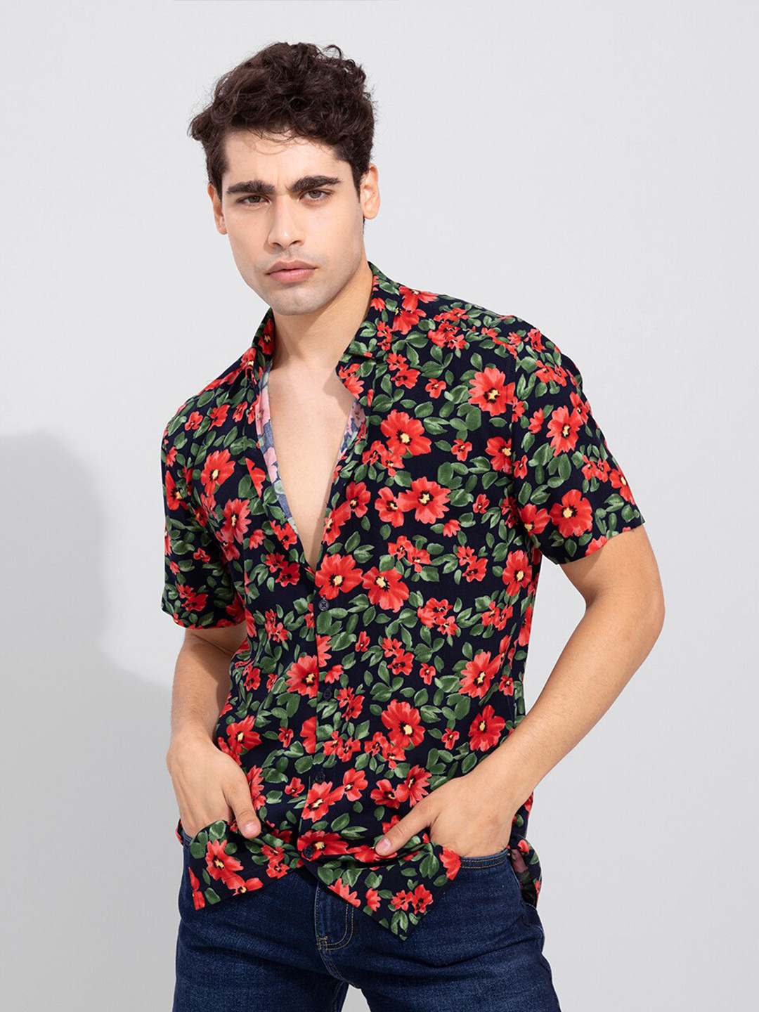 Buy Snitch Men Black Slim Fit Floral Printed Casual Shirt Shirts for