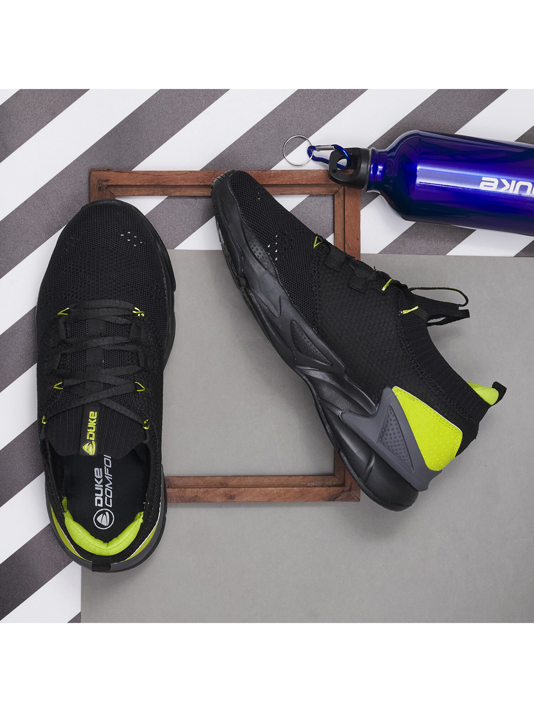 Buy Duke Men Black & Fluorescent Green Sports Shoes Sports Shoes for