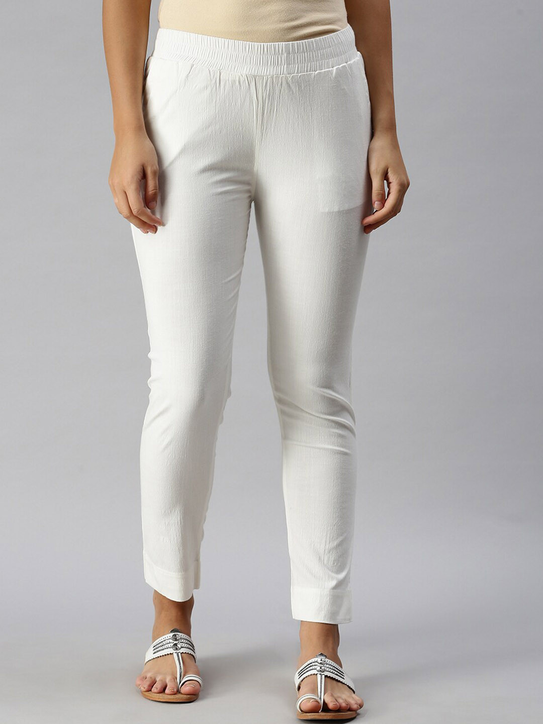 Buy Soch Women Off White Slim Fit Trousers - Trousers for Women ...