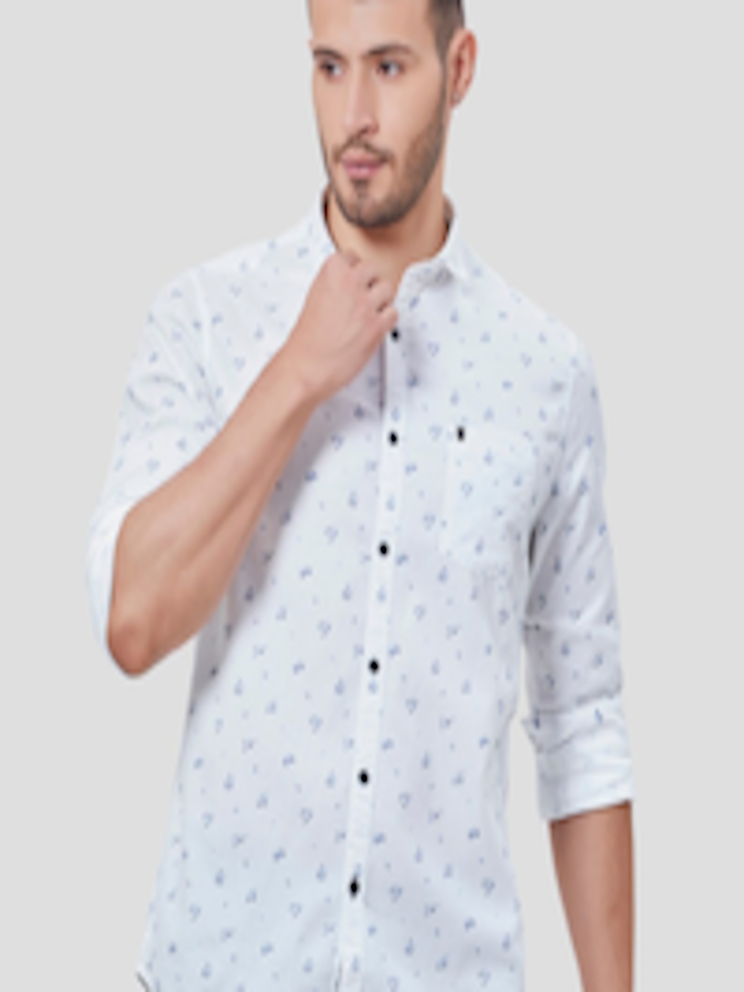 Buy Oxemberg Men White Classic Slim Fit Printed Casual Shirt - Shirts ...