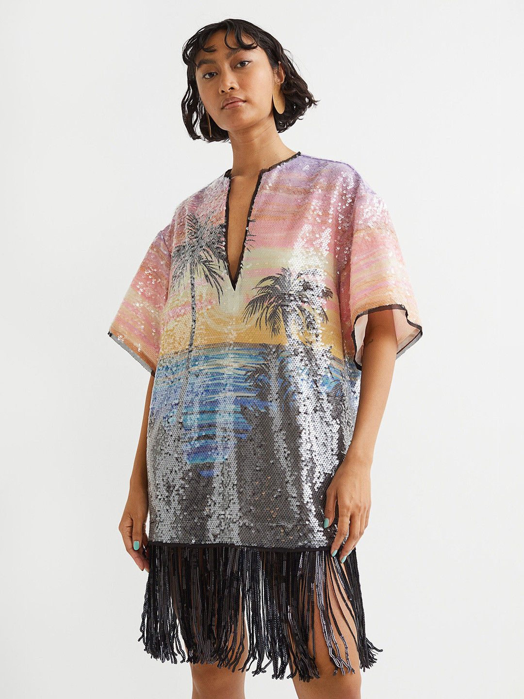 Buy H&M Women Black Fringe Trimmed Sequined Dress Dresses for Women