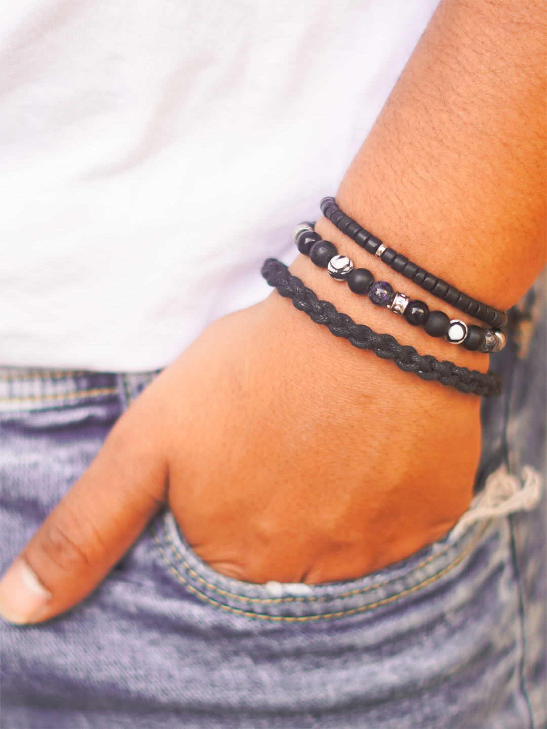 Buy The Bro Code Mens Set Of 3 Multipack Elasticated Semi Precious ...