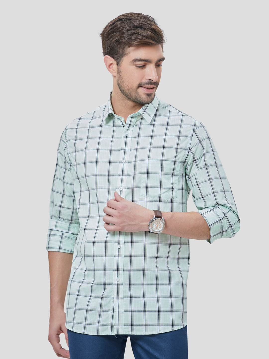Men's Tartan Checked Green Slim Fit Shirt