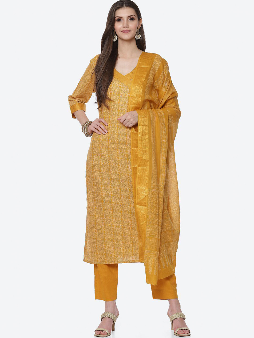 Buy Biba Yellow Printed Unstitched Dress Material Dress Material for Women 19424774 Myntra