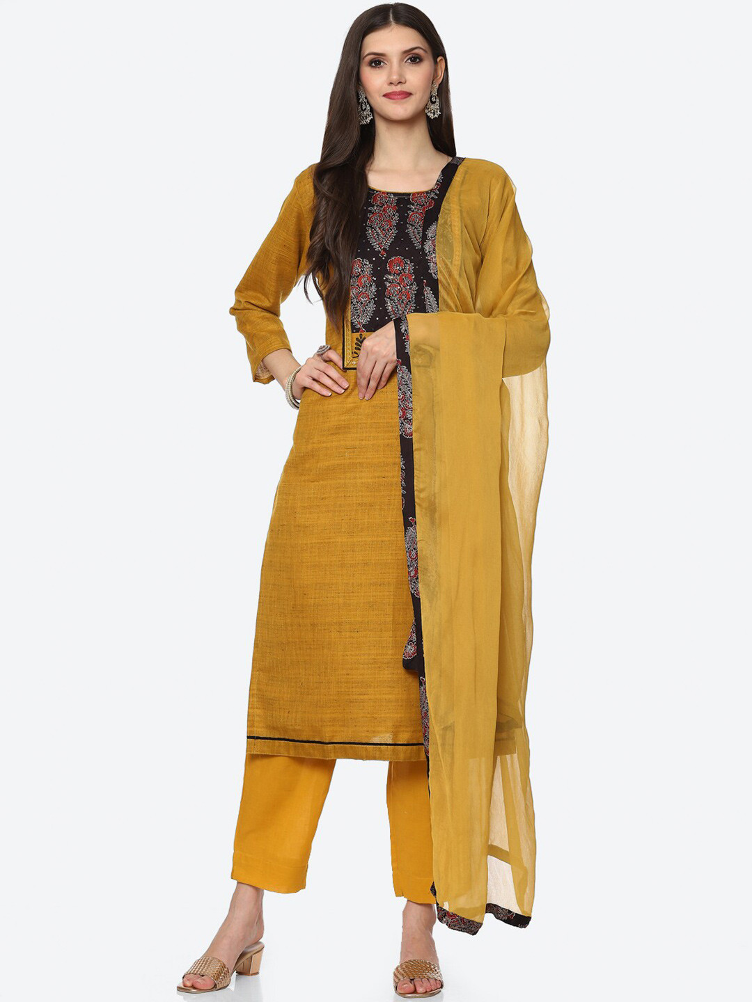 Buy Biba Yellow & Black Unstitched Dress Material Dress Material for Women 19427656 Myntra