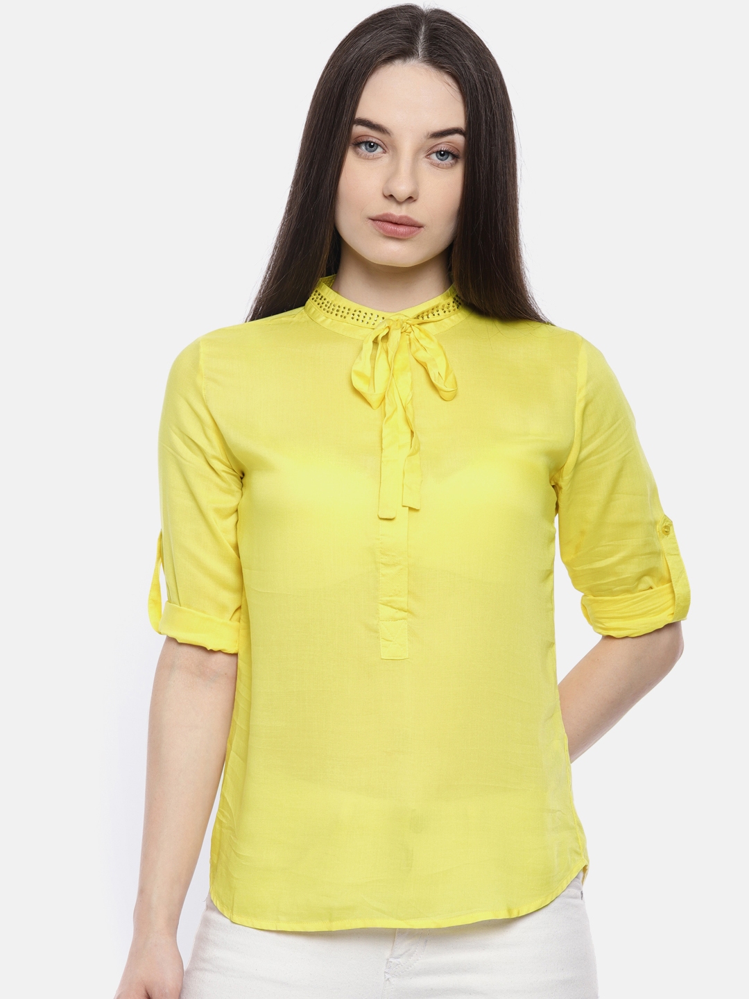 Buy Madame Women Yellow Solid Shirt Style Top - Tops for Women 1942967 ...