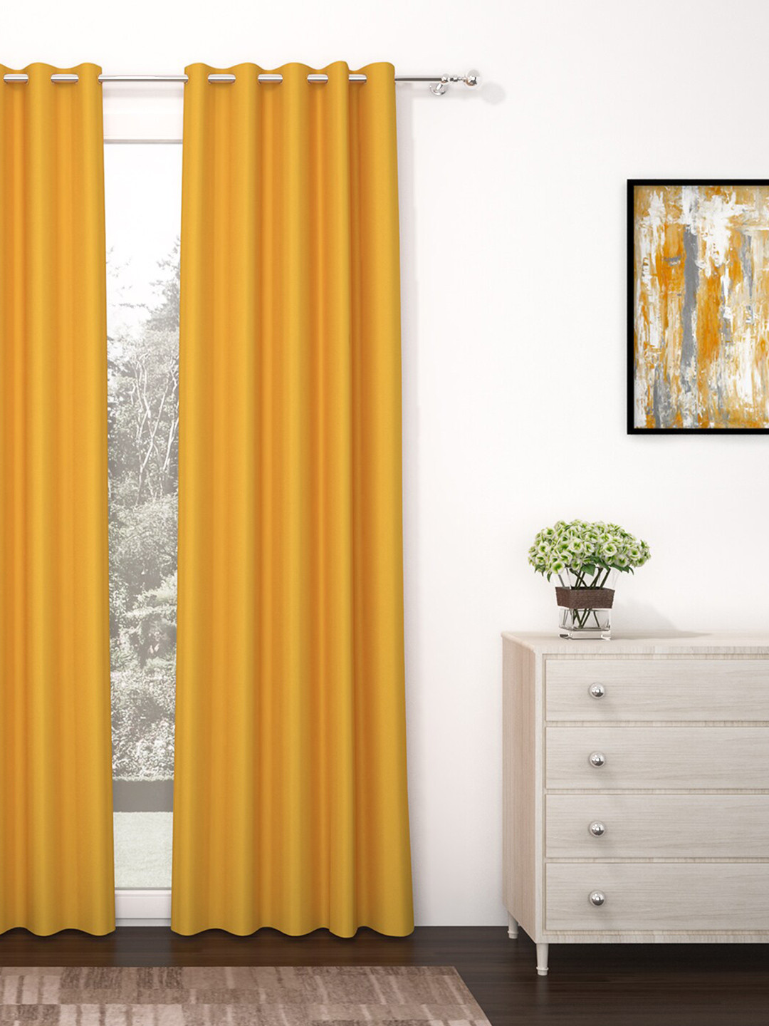 Buy Storyhome Mustard Yellow Black Out Door Curtain Curtains And