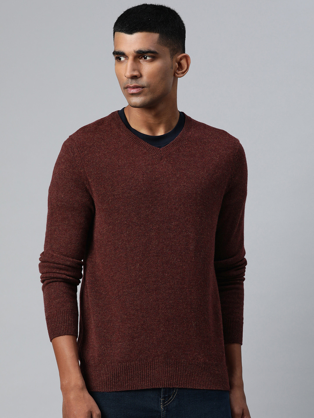 Buy Marks & Spencer Men Burgundy Solid Pullover Sweaters for Men