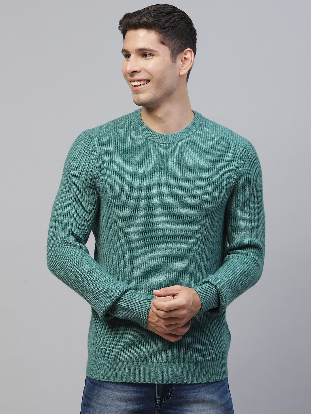 Buy Marks & Spencer Men Green Ribbed Pullover Sweaters for Men