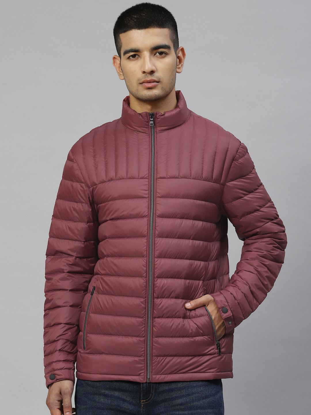 Buy Marks & Spencer Men Maroon Solid Puffer Jacket - Jackets for Men ...