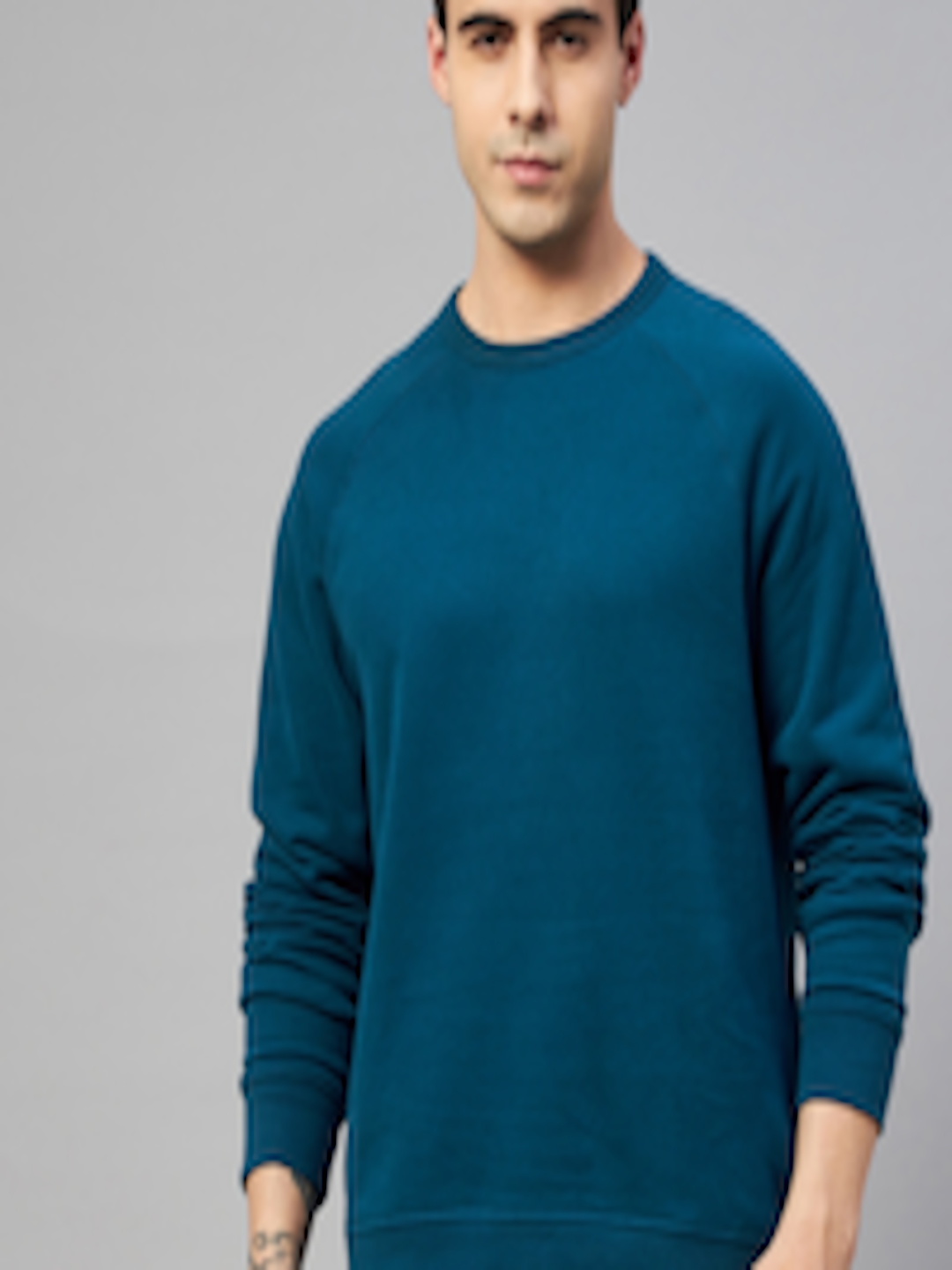 Buy Marks & Spencer Men Teal Blue Solid Cotton Sweatshirt - Sweatshirts ...