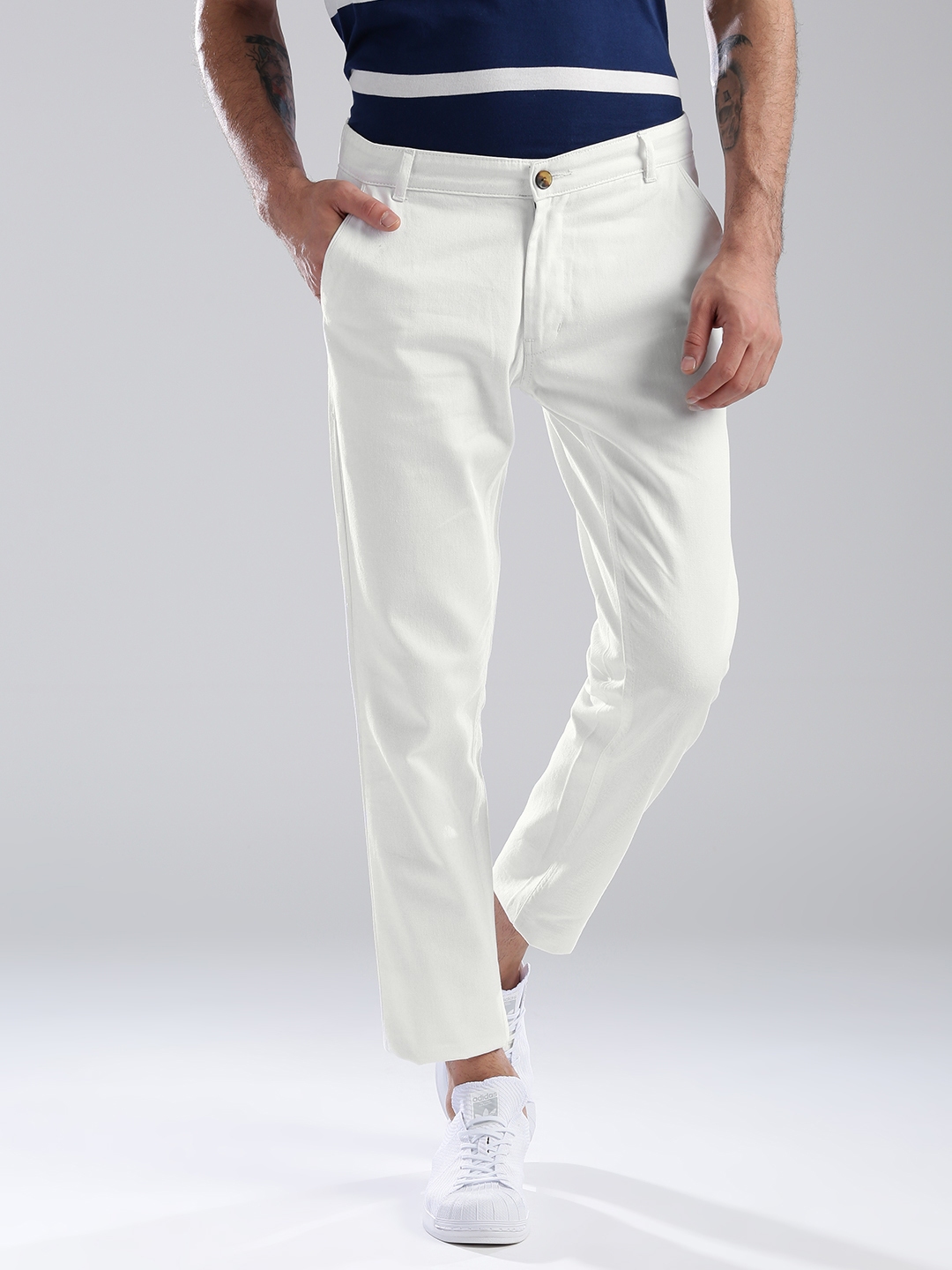 Buy Hubberholme Men White Slim Fit Solid Chinos - Trousers for Men ...