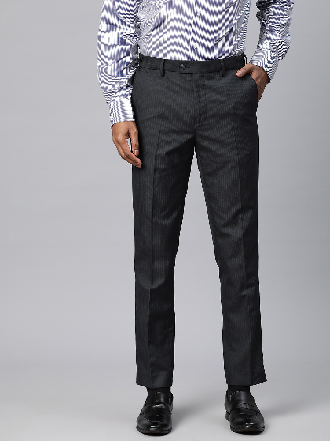 Buy Marks & Spencer Men Striped Formal Trousers Trousers for Men