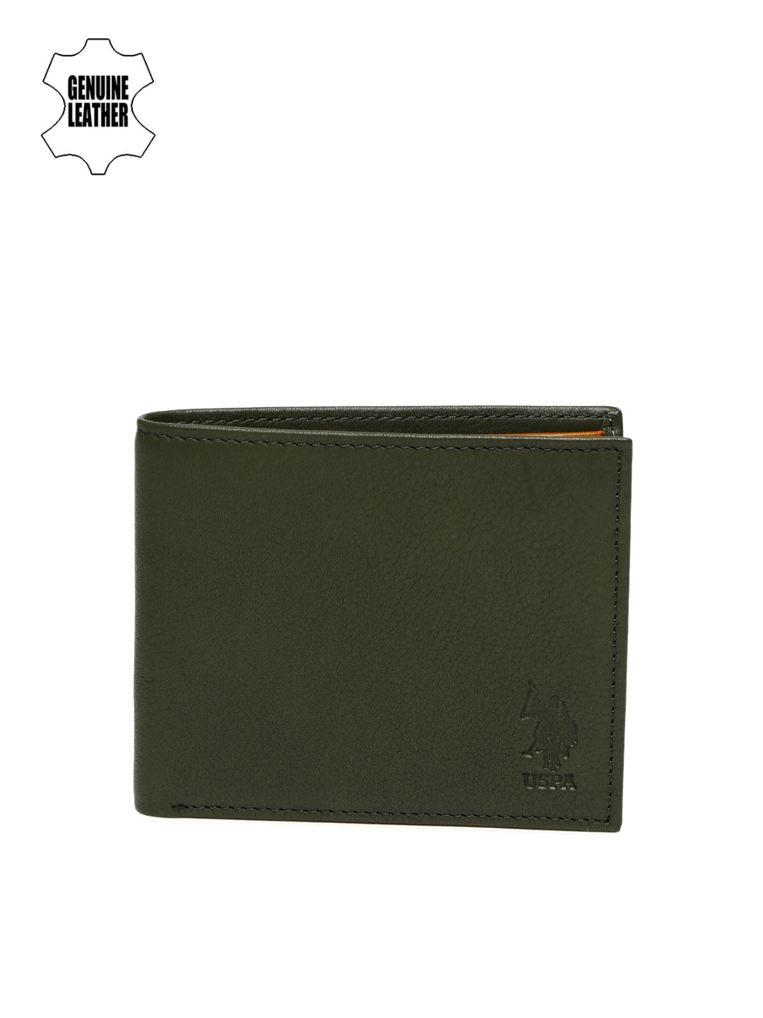 Buy U.S. Polo Assn. Men Olive Green Genuine Leather Two Fold Wallet