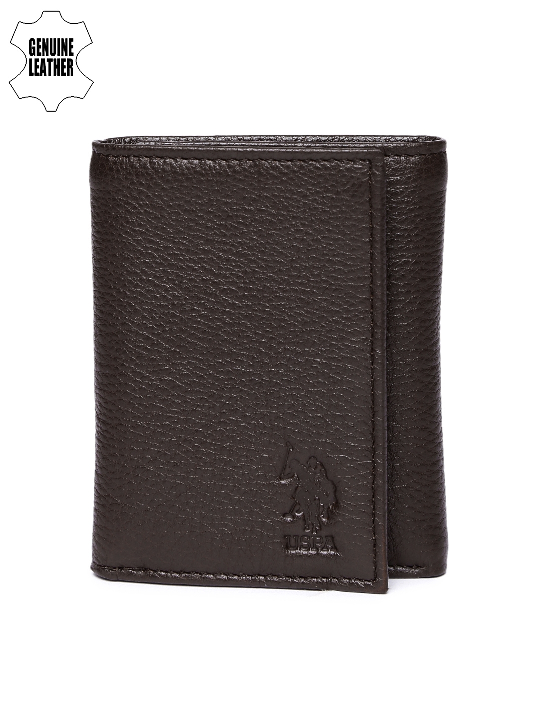 Buy U.S. Polo Assn. Men Brown Genuine Leather Three Fold Wallet