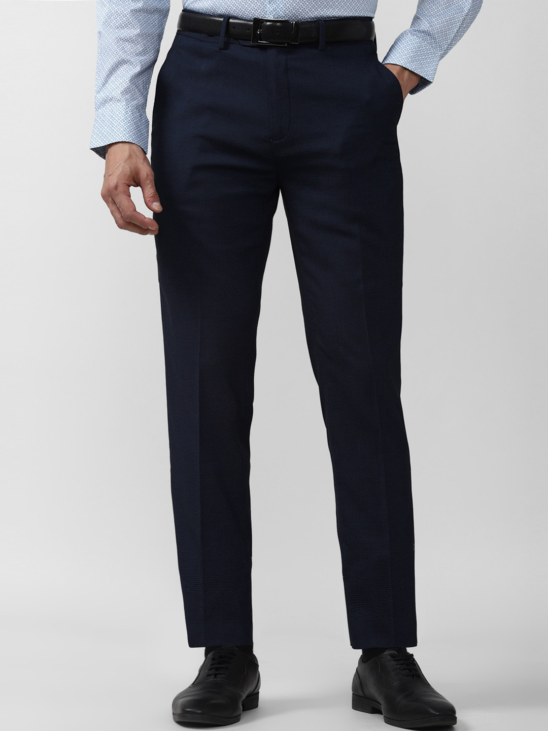 Buy Peter England Elite Men Navy Blue Slim Fit Trouser - Trousers for ...