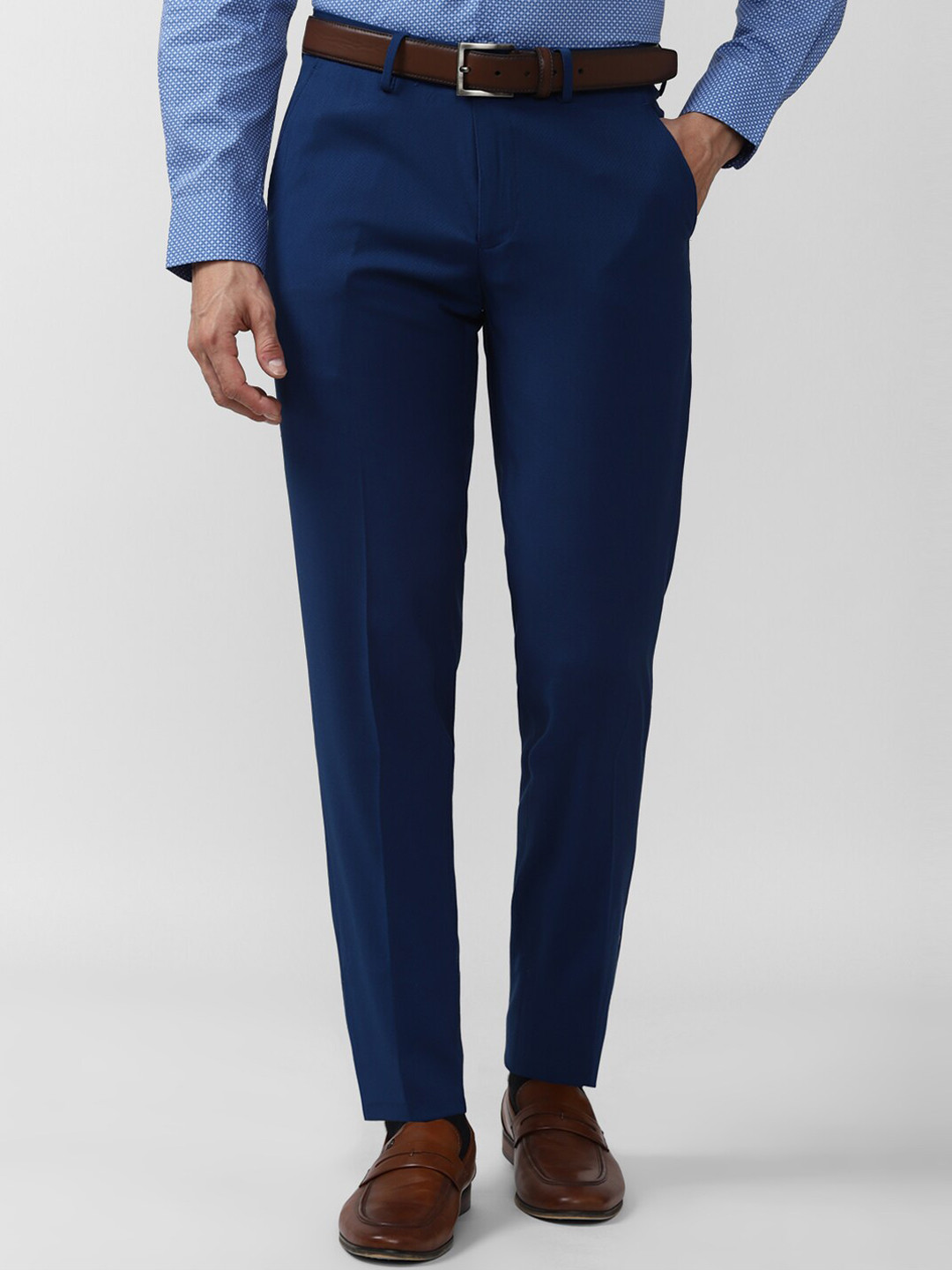 Buy Peter England Elite Men Navy Blue Slim Fit Trouser - Trousers for ...