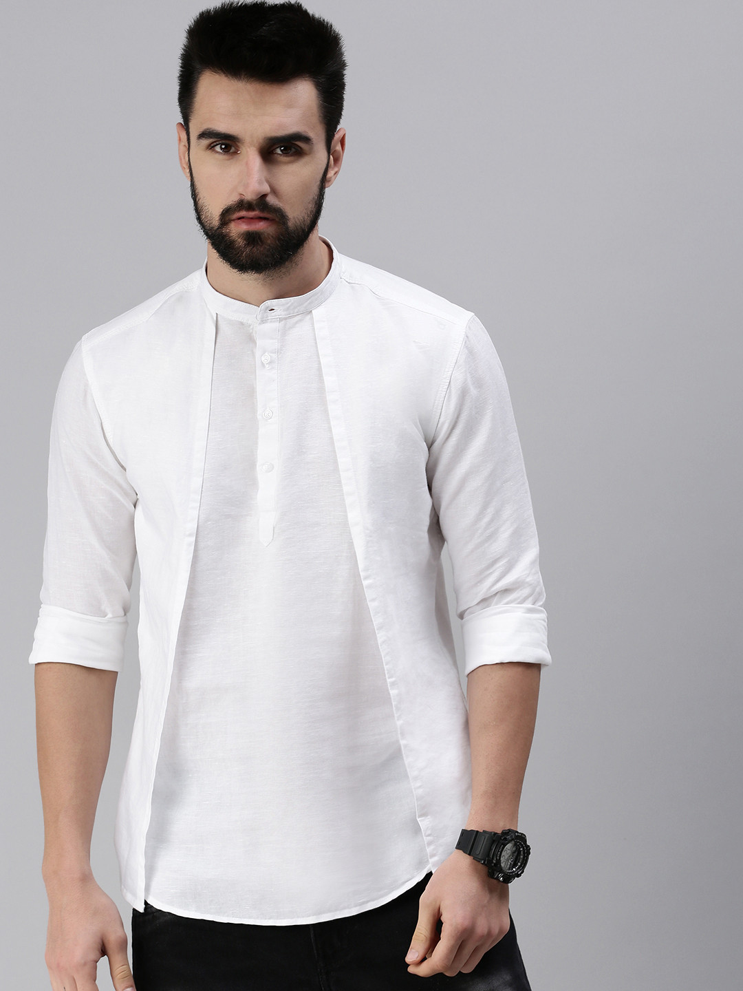 Men's Orange Silk Festive Kurta with Mandarin Collar