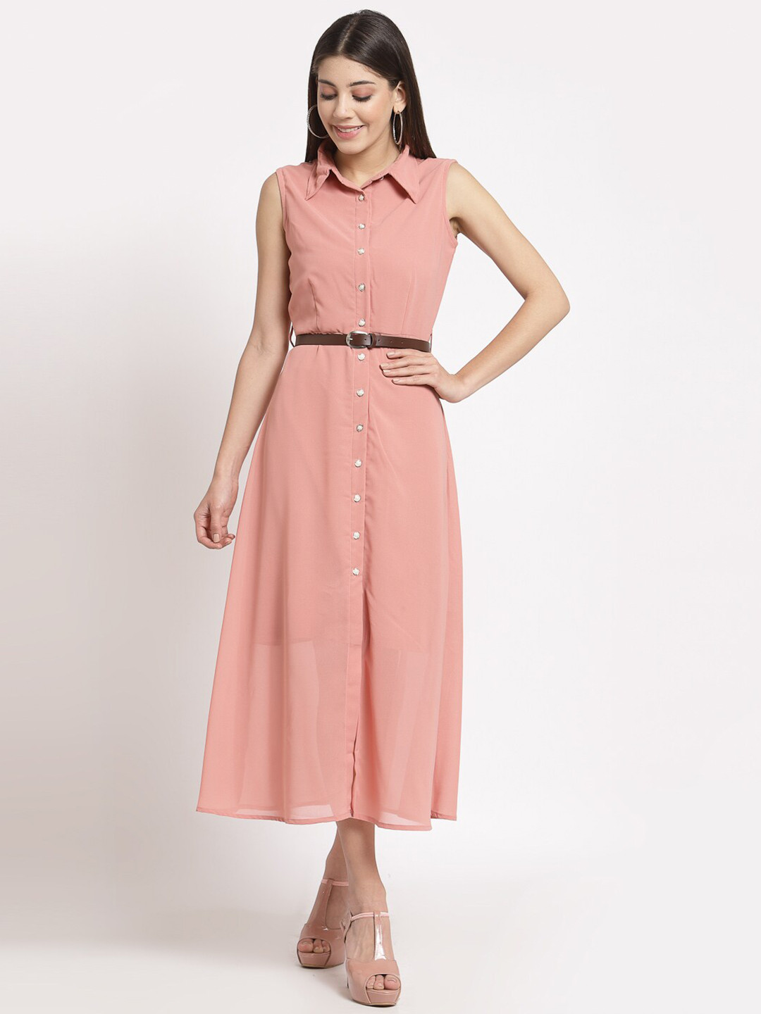 Buy Aayu Women Peach Solid Midi A Line Dress Dresses for Women