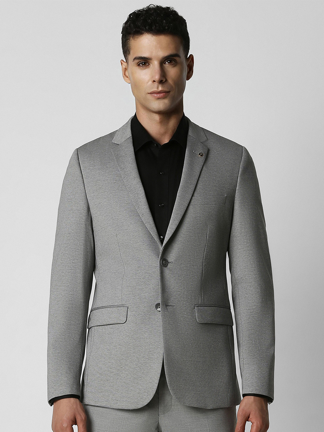 Men's Grey Solid Single Breasted Blazer main image 0