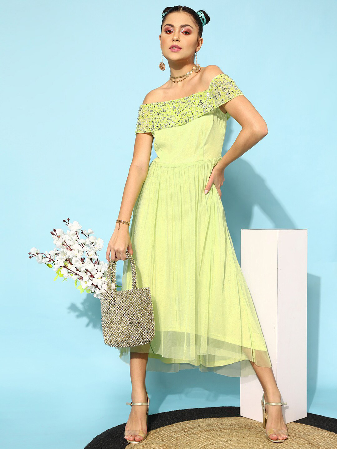 Buy STREET 9 Women Lime Green Floral Dress Dresses for Women 19442120