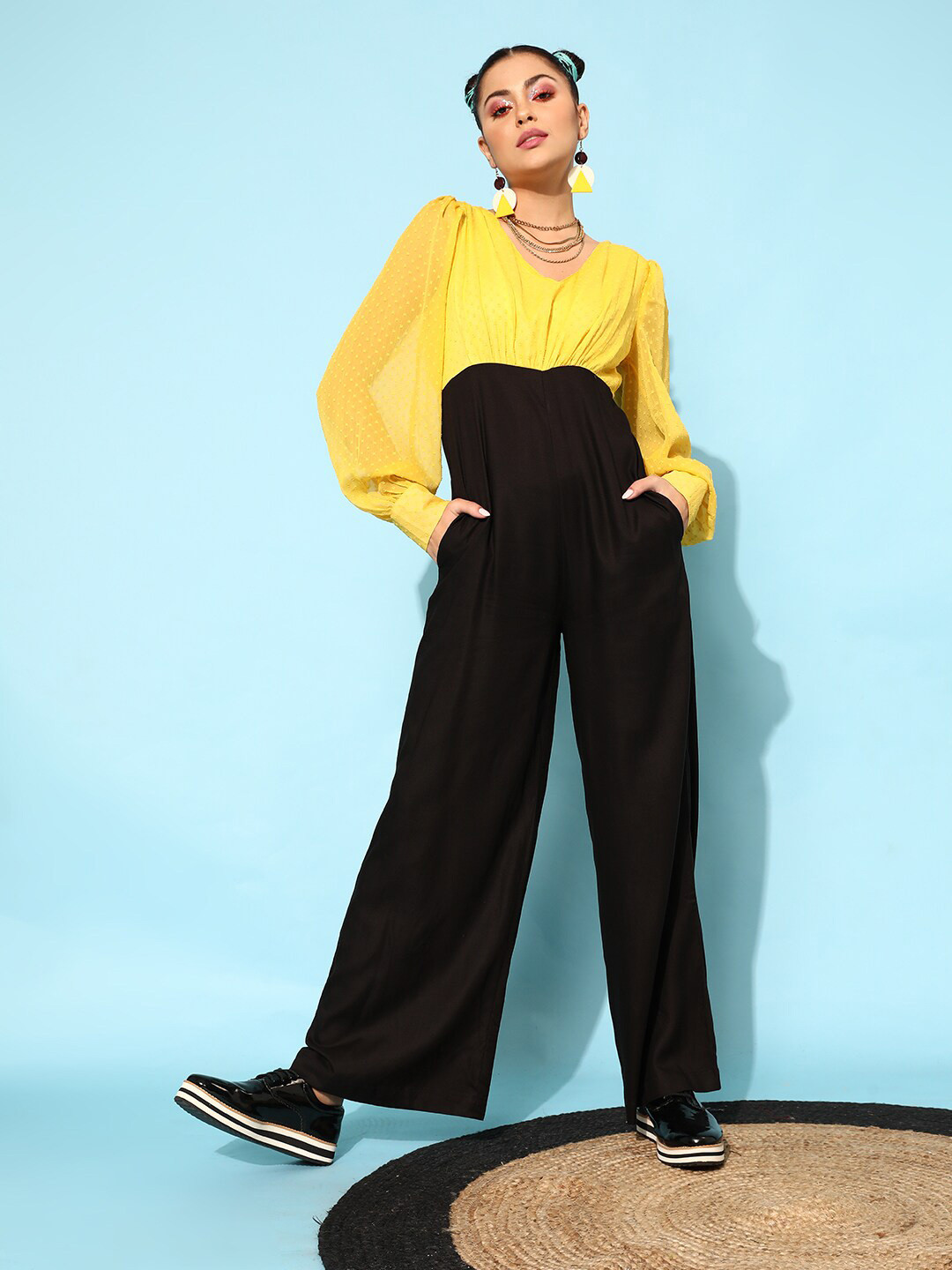 Buy STREET 9 Women Bright Yellow Solid Jumpsuit Jumpsuit for Women