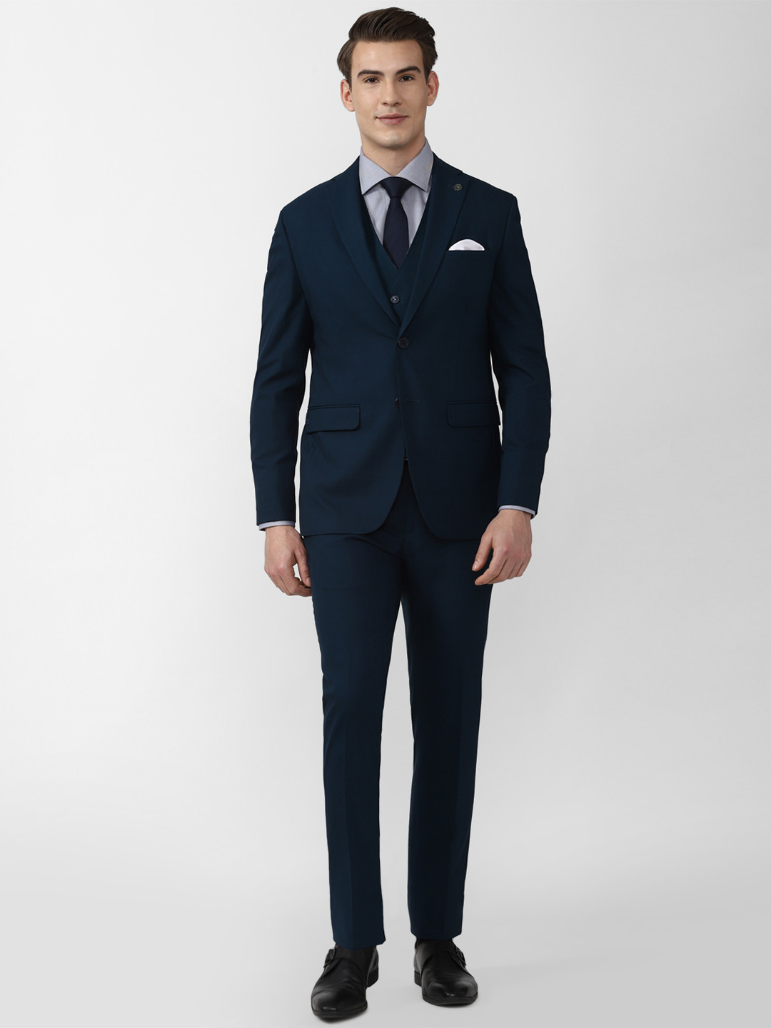 Buy Peter England Elite Men Navy Blue Slim Fit 3 Piece Single Breasted