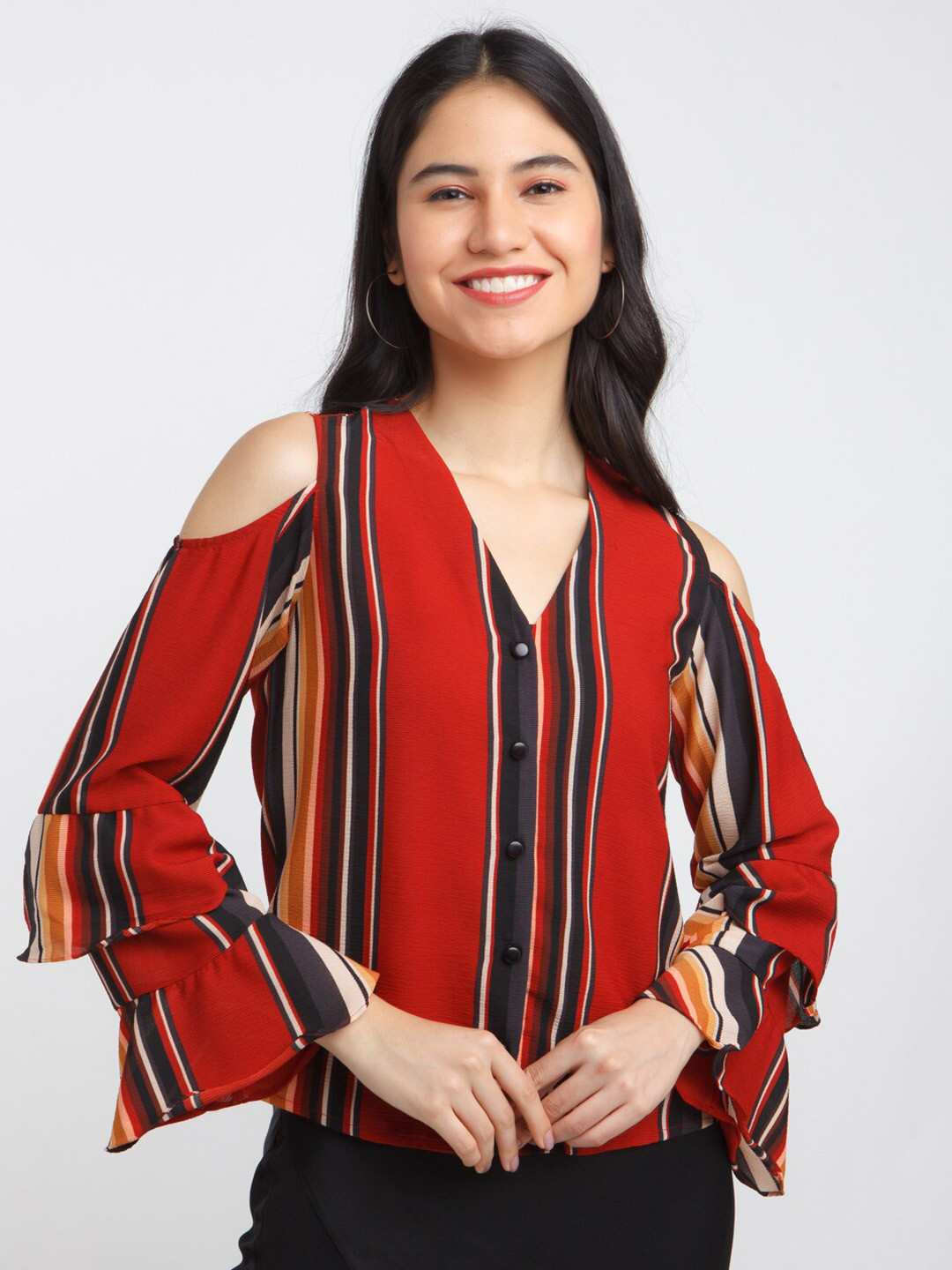 Buy Zink London Red & Black Striped Top Tops for Women 19454386 Myntra