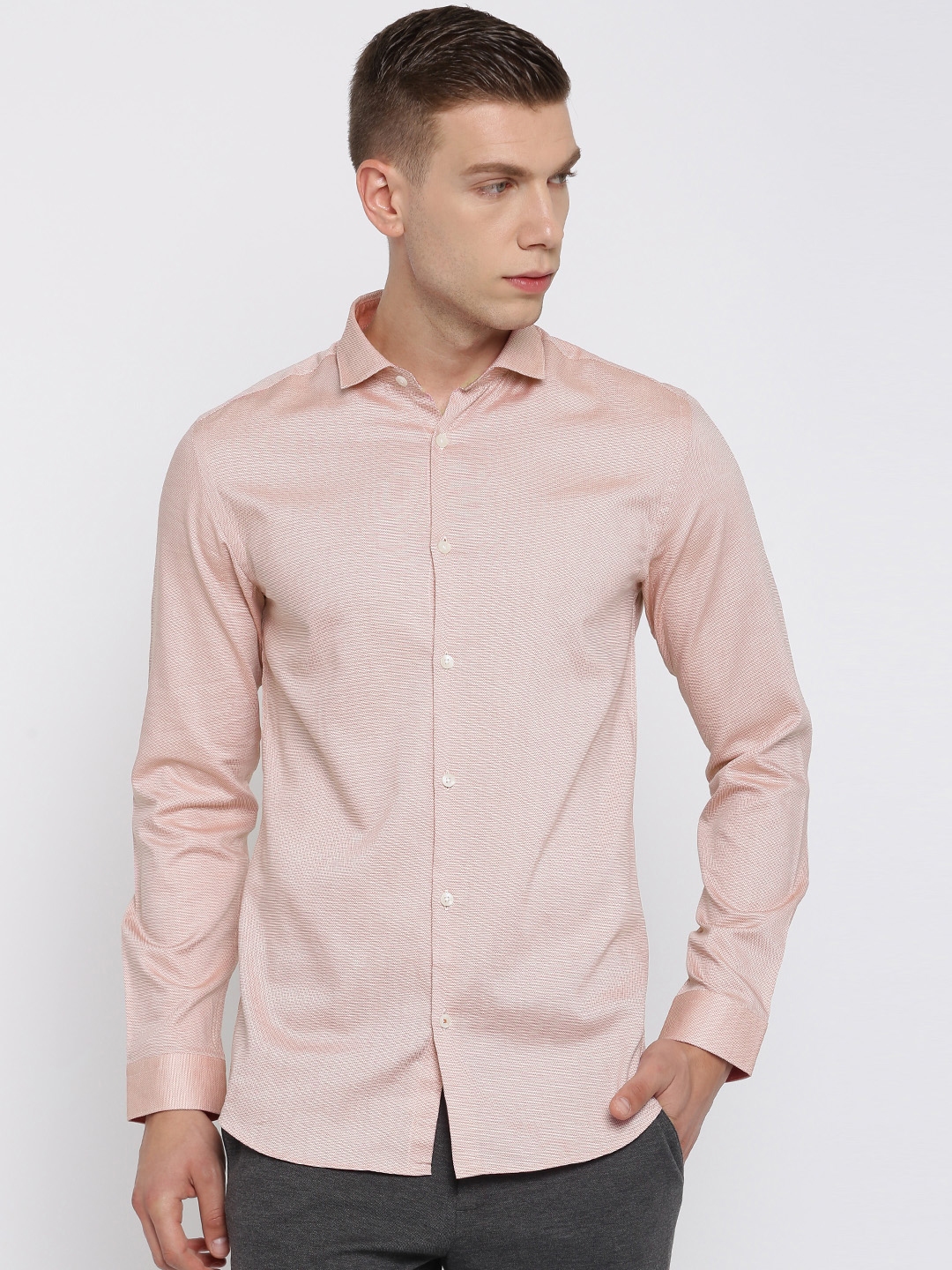 Buy Jack & Jones Men Pink Self Design Slim Fit Formal Shirt - Shirts ...