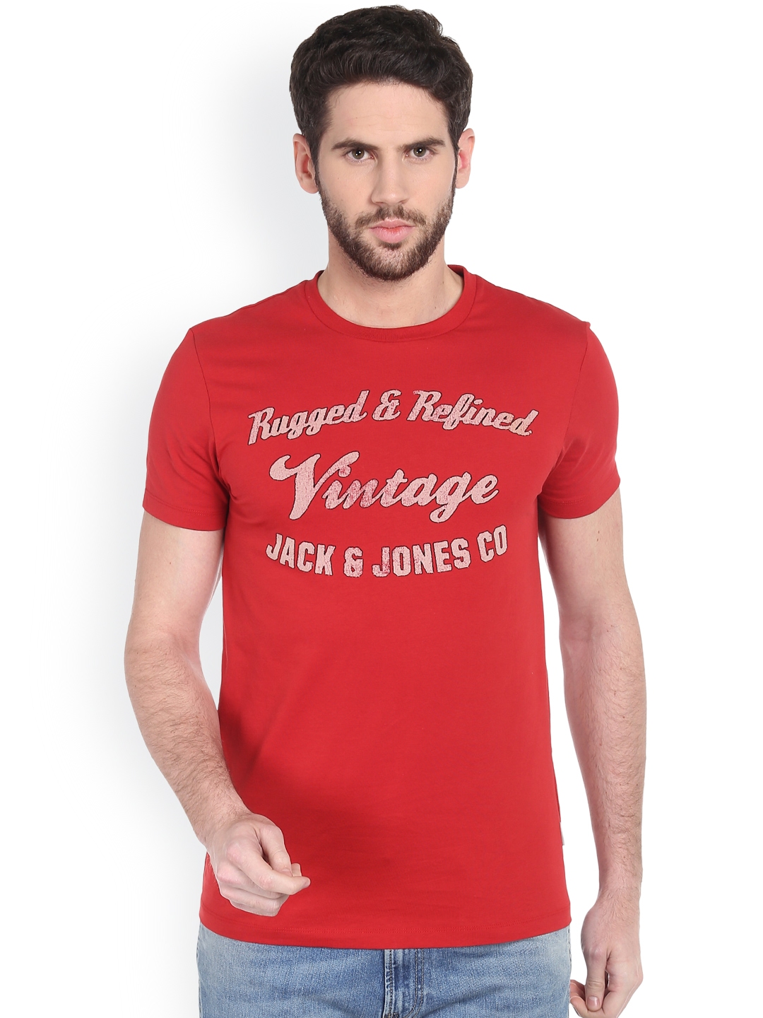 Buy Jack & Jones Men Red Printed Round Neck T Shirt - Tshirts for Men ...