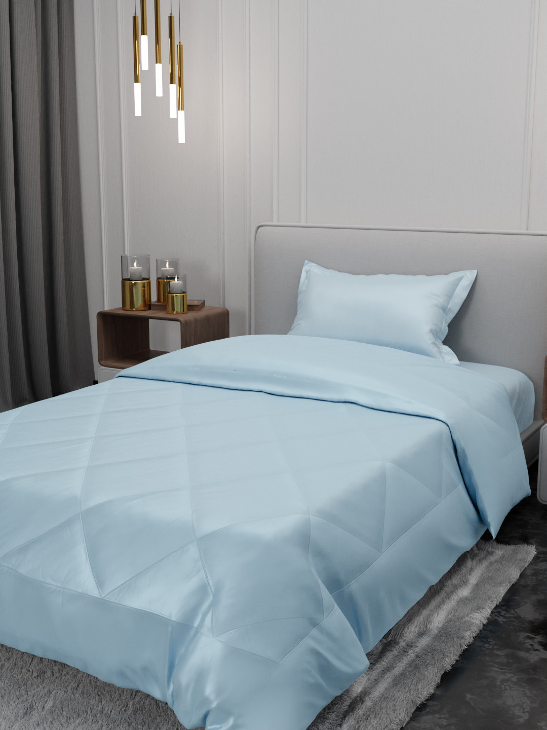 Buy Stoa Paris Blue Solid AC Room 150 GSM Satin Single Bed Comforter