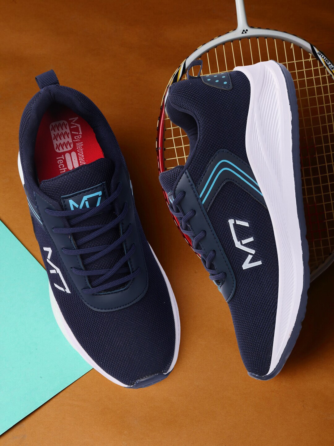 Buy M7 By Metronaut Men Navy Blue Mesh Lace Ups Running Shoes - Sports ...