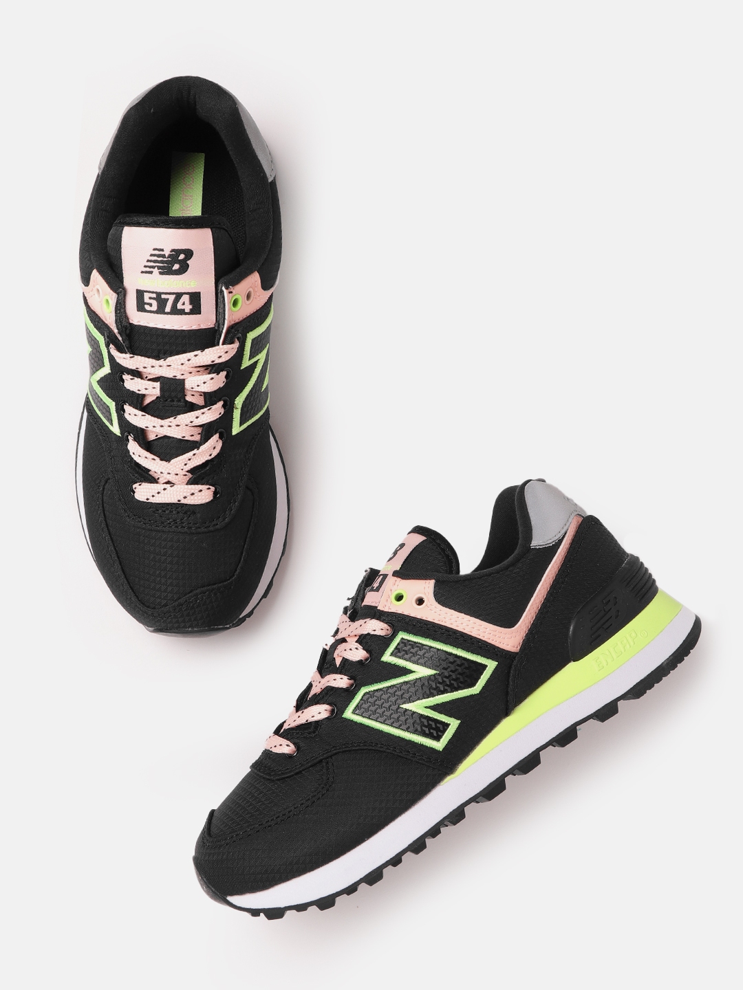 Buy New Balance Women Black & Green Woven Design Suede Sneakers