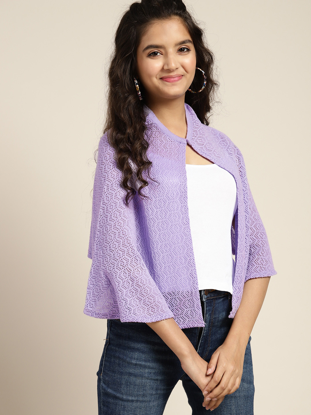 Buy Sangria Girls Lavender Knitted Front Open Shrug Shrug for Girls