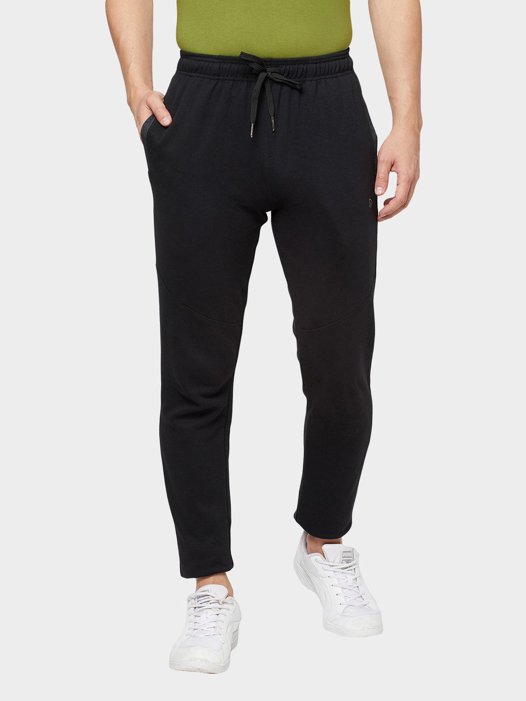 Buy SPORTO Men Black Solid Cotton Slim Fit Track Pants Zipper Side