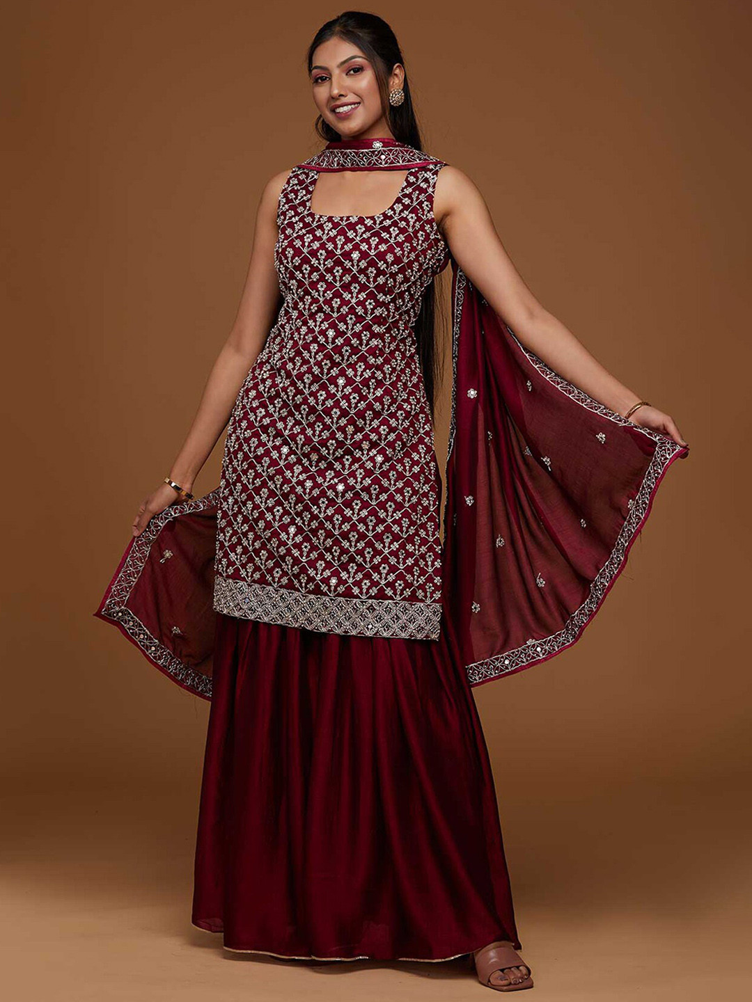 Women Maroon Solid Kurta Set