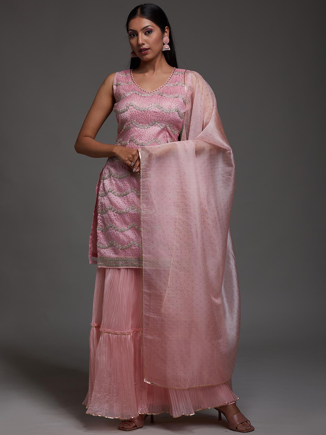 Buy Koskii Women Pink Embroidered Kurta Set With Dupatta - Kurta Sets ...