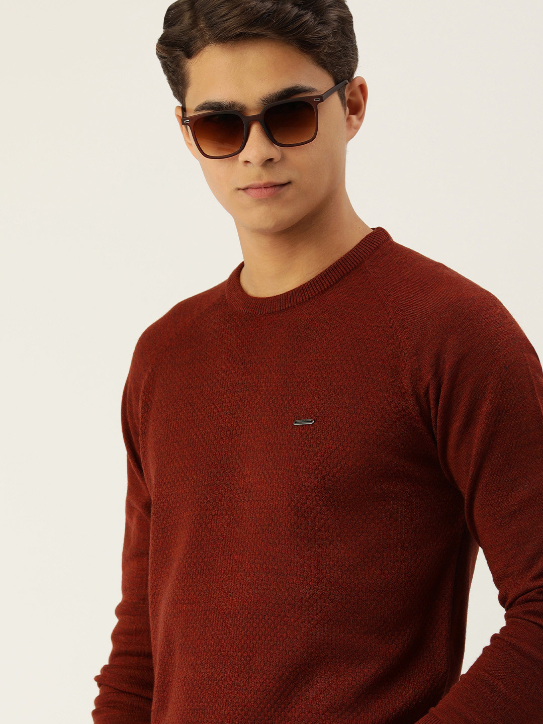 Buy PETER ENGLAND UNIVERSITY Men Rust Brown Geometric Self Design