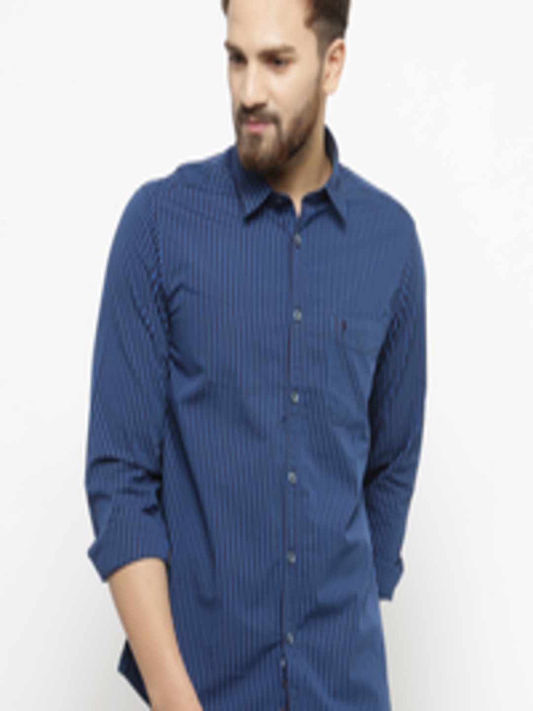 Buy Indian Terrain Men Blue Slim Fit Striped Casual Shirt - Shirts for ...