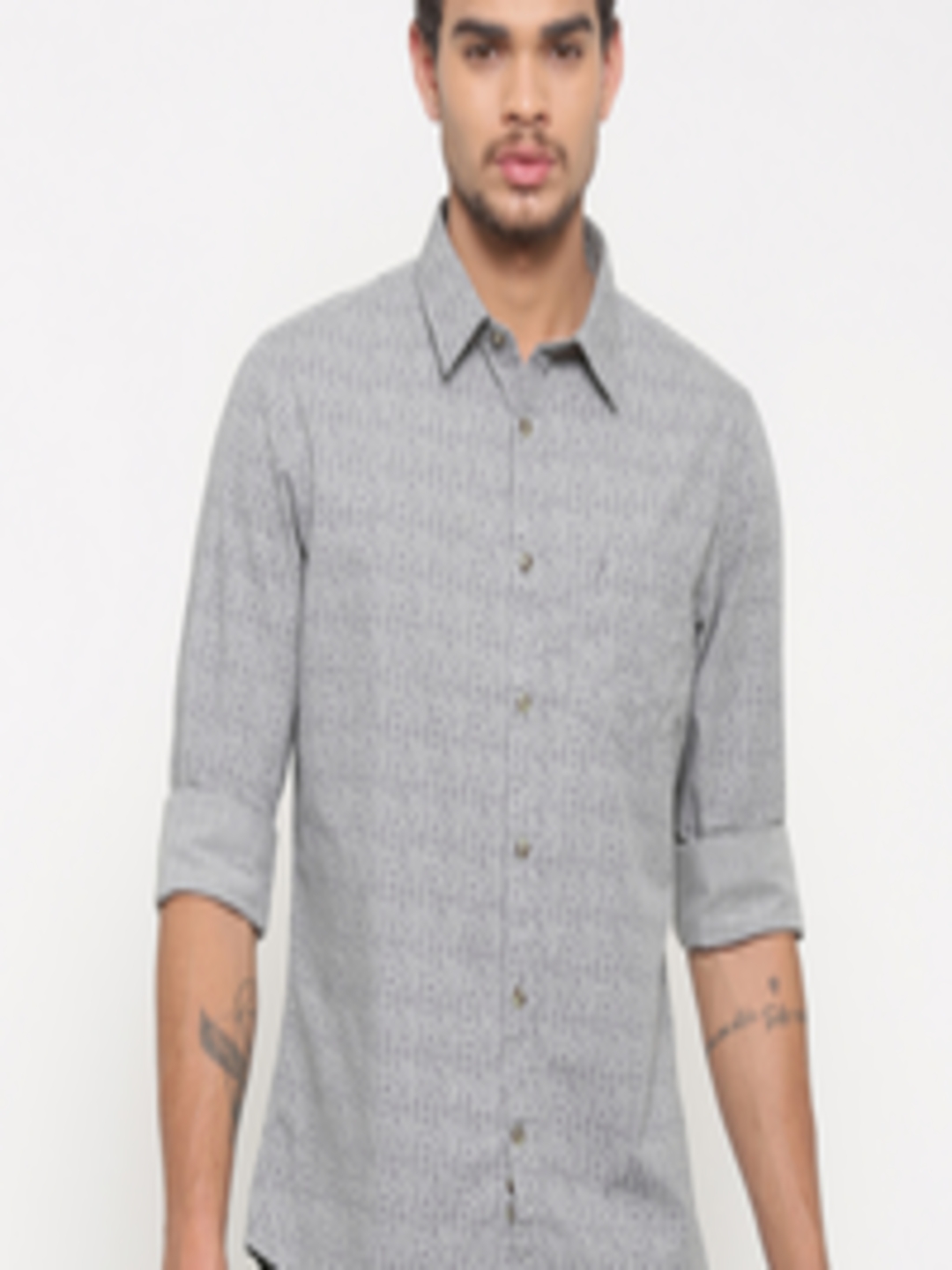 Buy Indian Terrain Men Grey Chiseled Regular Fit Printed Casual Shirt ...