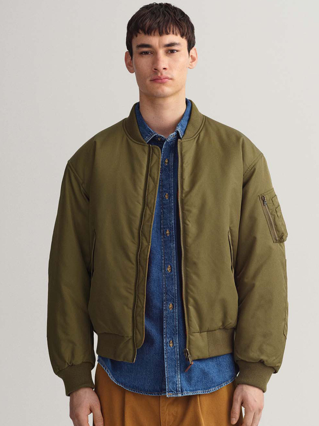 Gant Men Green Colour blocked Stand Collar Full Sleeves Jacket