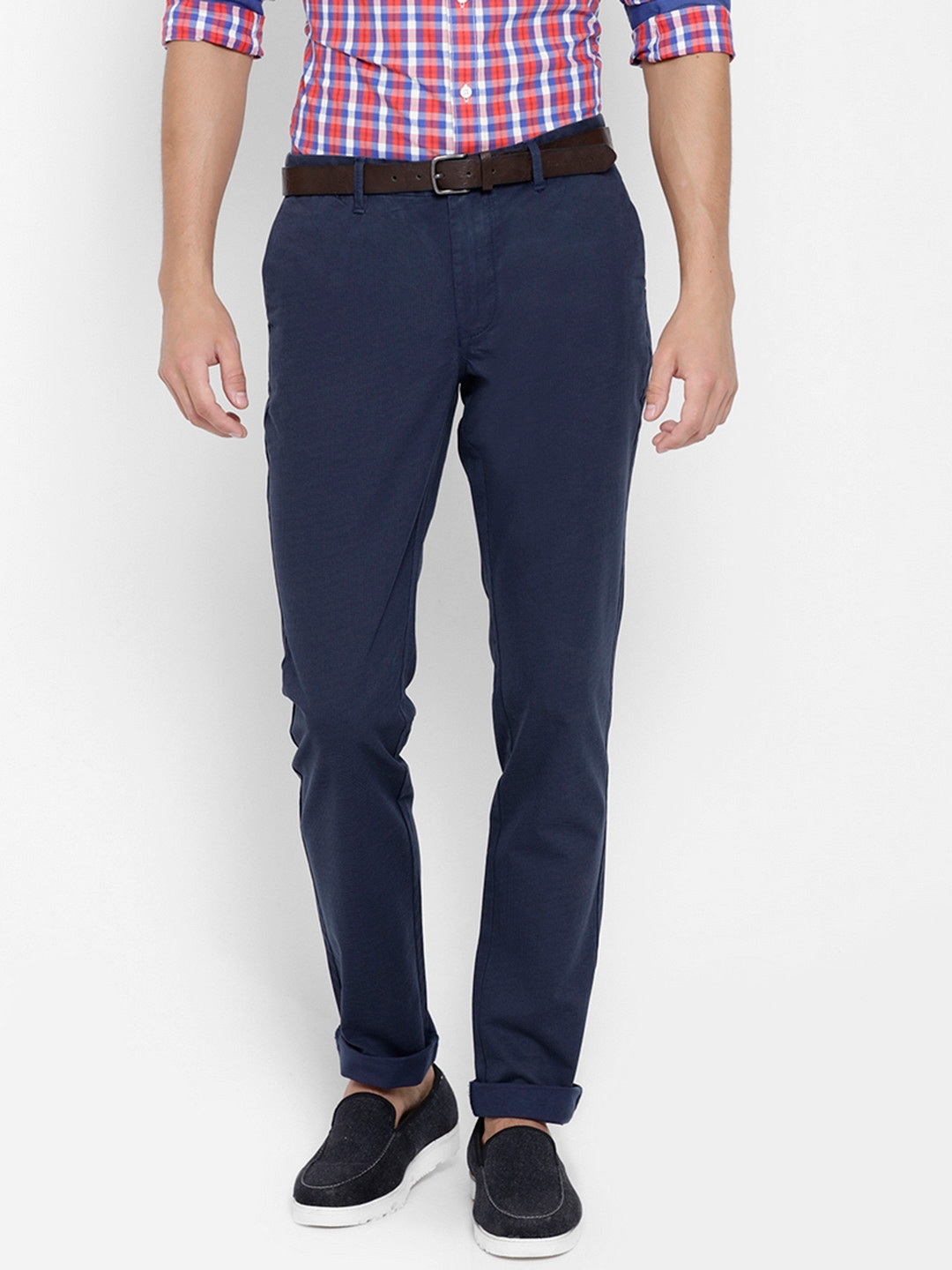 Buy Indian Terrain Men Navy Kruger Skinny Fit Printed Chinos - Trousers for Men 1947878 | Myntra