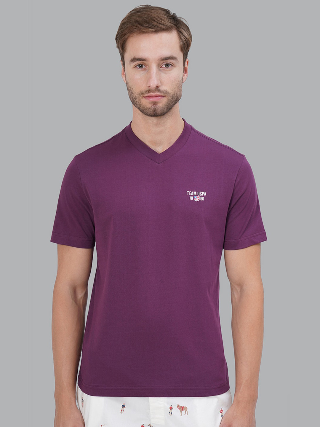 Buy U.S. Polo Assn. Men Purple Solid Cotton Lounge Tshirts Lounge