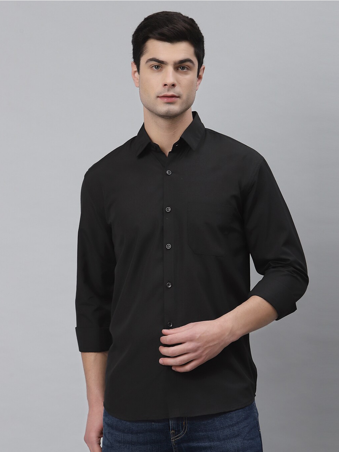 Buy NEUDIS Men Black Solid Full Sleeves Classic Formal Shirt - Shirts ...