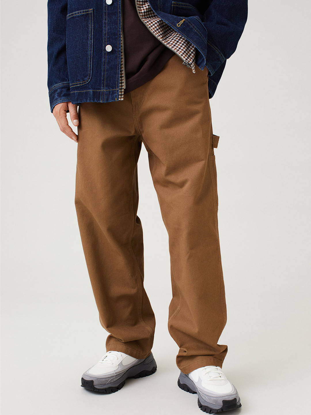 Buy H&M Men Beige Relaxed Fit Twill Trousers Trousers for Men